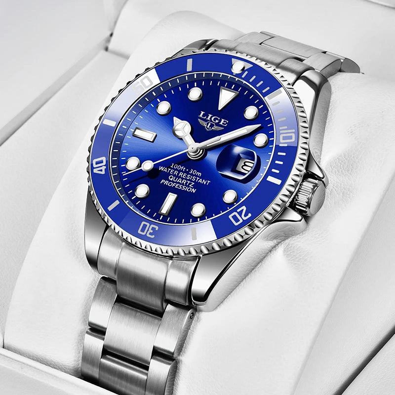 LIGE 10045 Submariner 30ATM Fashion Diver Watch