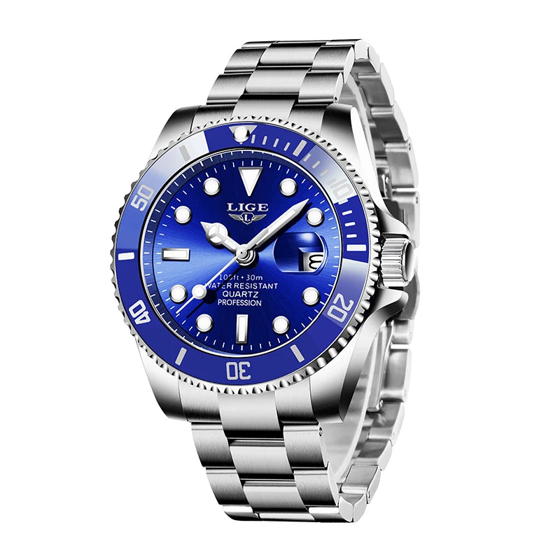 LIGE 10045 Submariner 30ATM Fashion Diver Watch