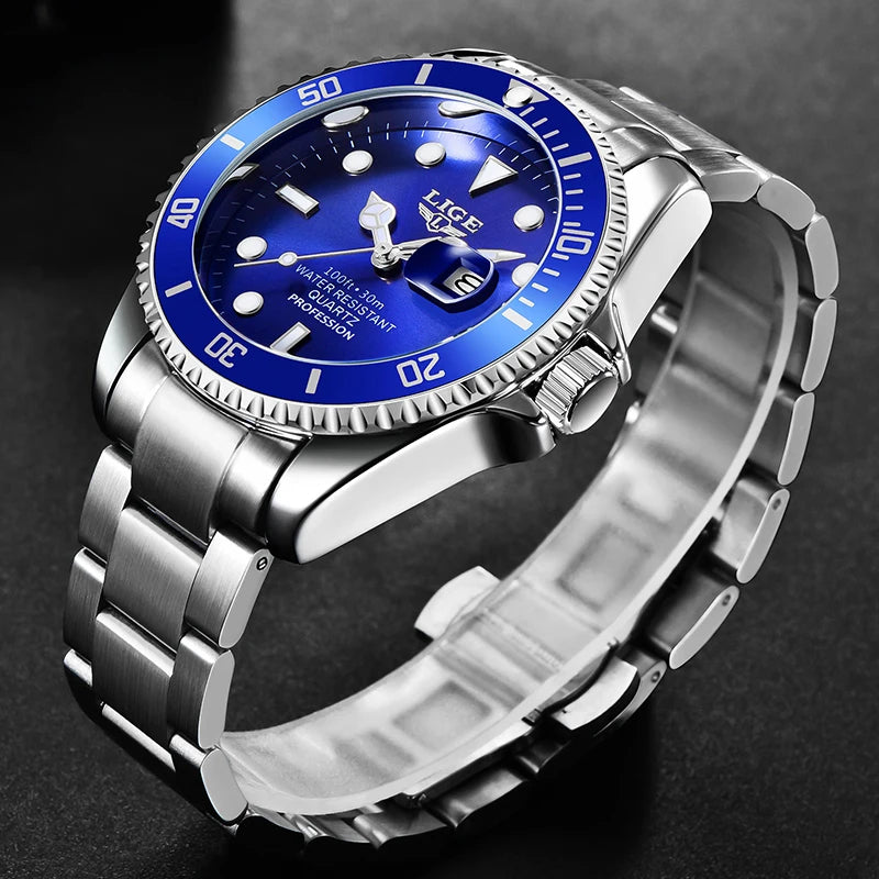 LIGE 10045 Submariner 30ATM Fashion Diver Watch