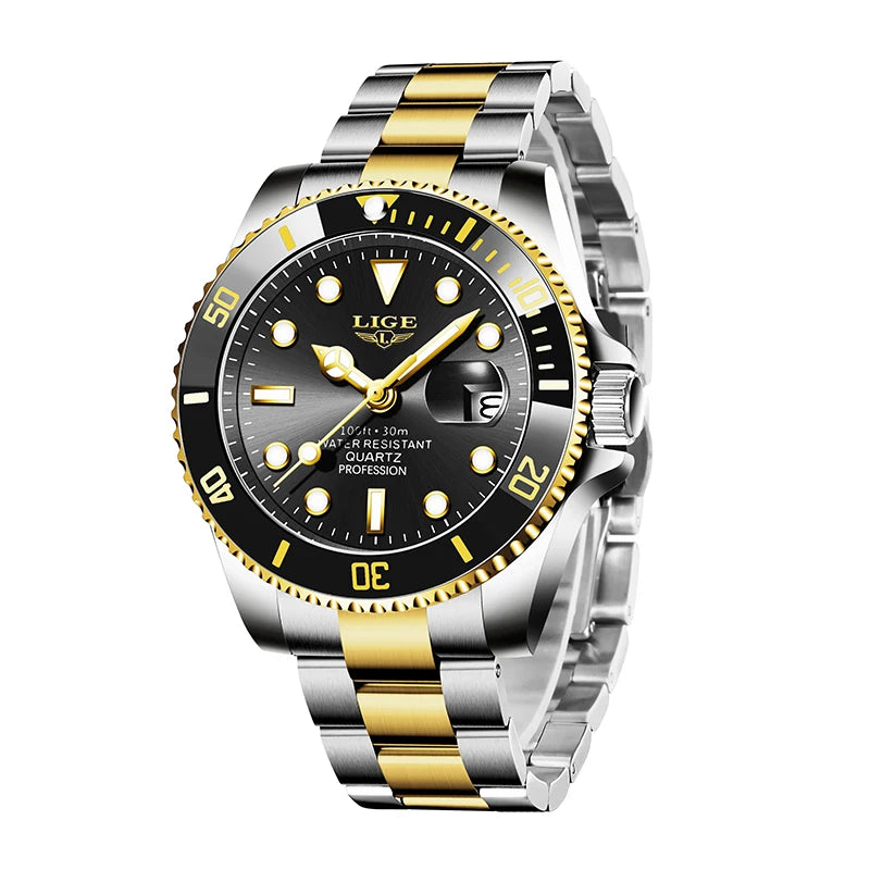 LIGE 10045 Submariner 30ATM Fashion Diver Watch