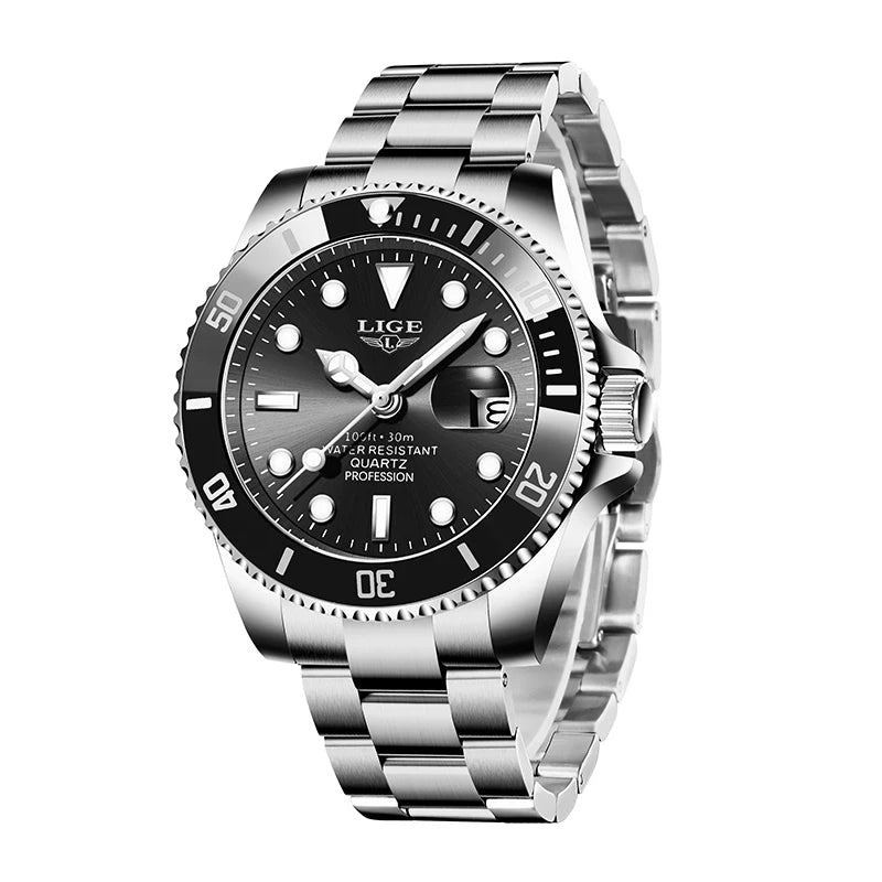 LIGE 10045 Submariner 30ATM Fashion Diver Watch