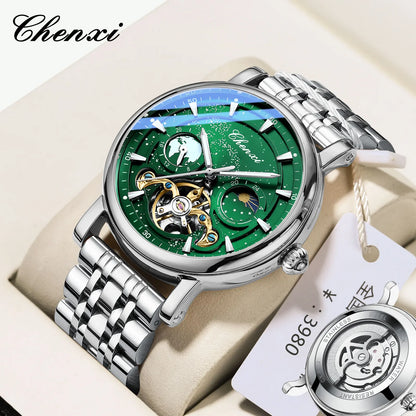 CHENXI 8872 Skeleton Moonphase Mechanical Watch