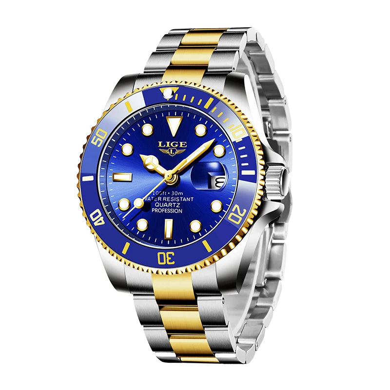 LIGE 10045 Submariner 30ATM Fashion Diver Watch