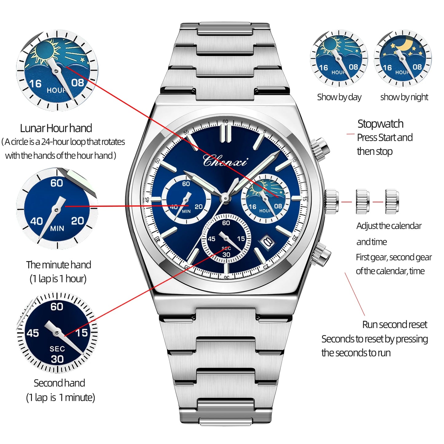 CHENXI 983 Lunar Phase Chronograph