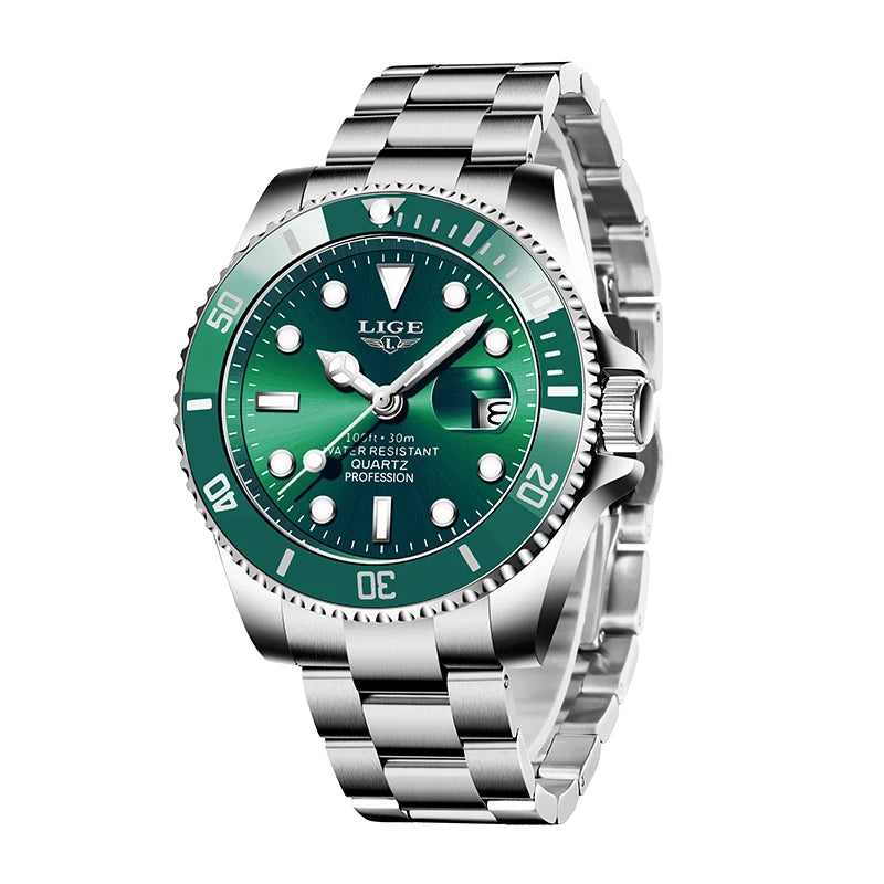 LIGE 10045 Submariner 30ATM Fashion Diver Watch